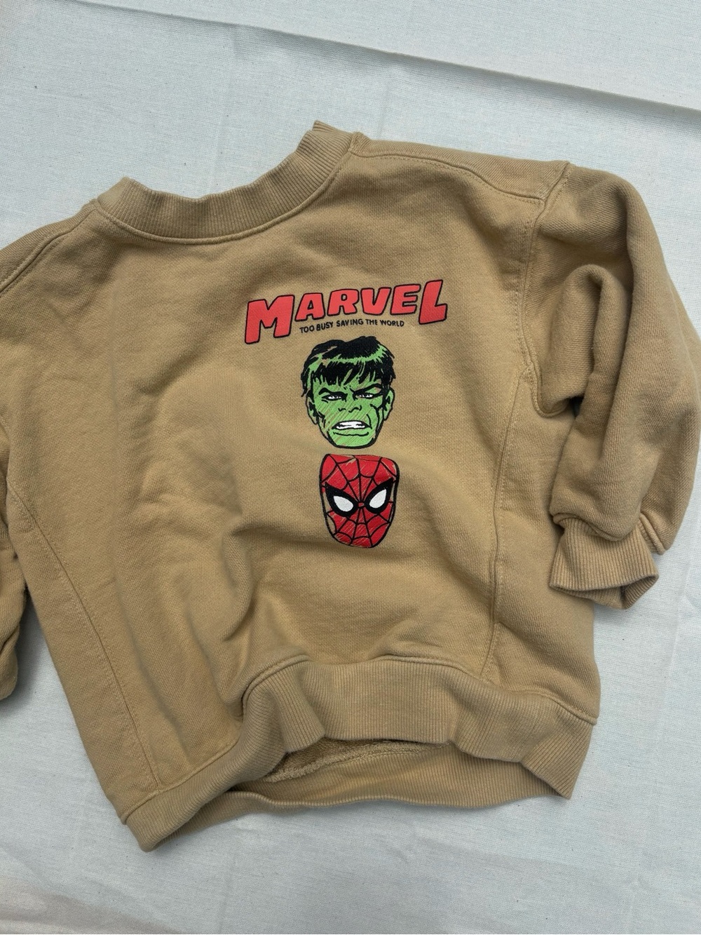 HM Marvel Tan Sweatshirt with Hulk & Spider-Man Graphics